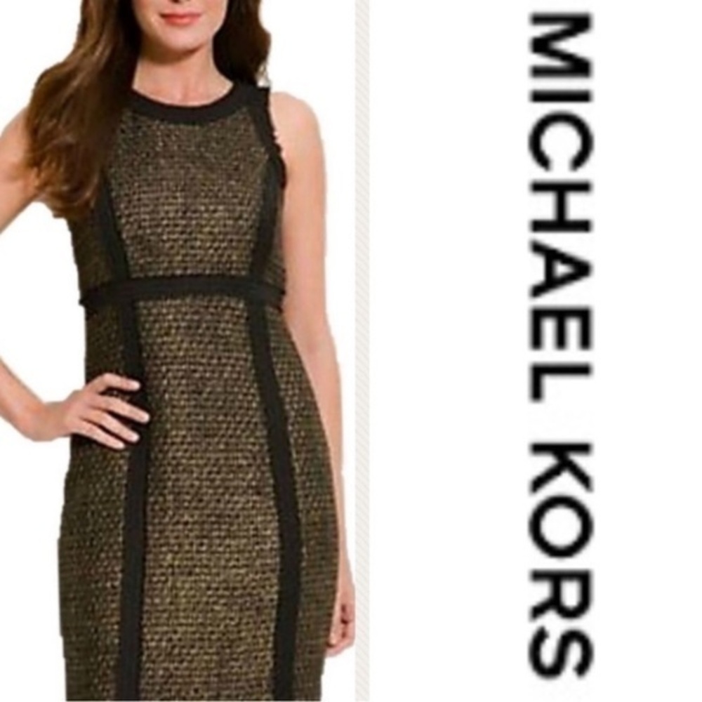 Michael Kors black and gold metallic tweed sheath dress NWOT size 8